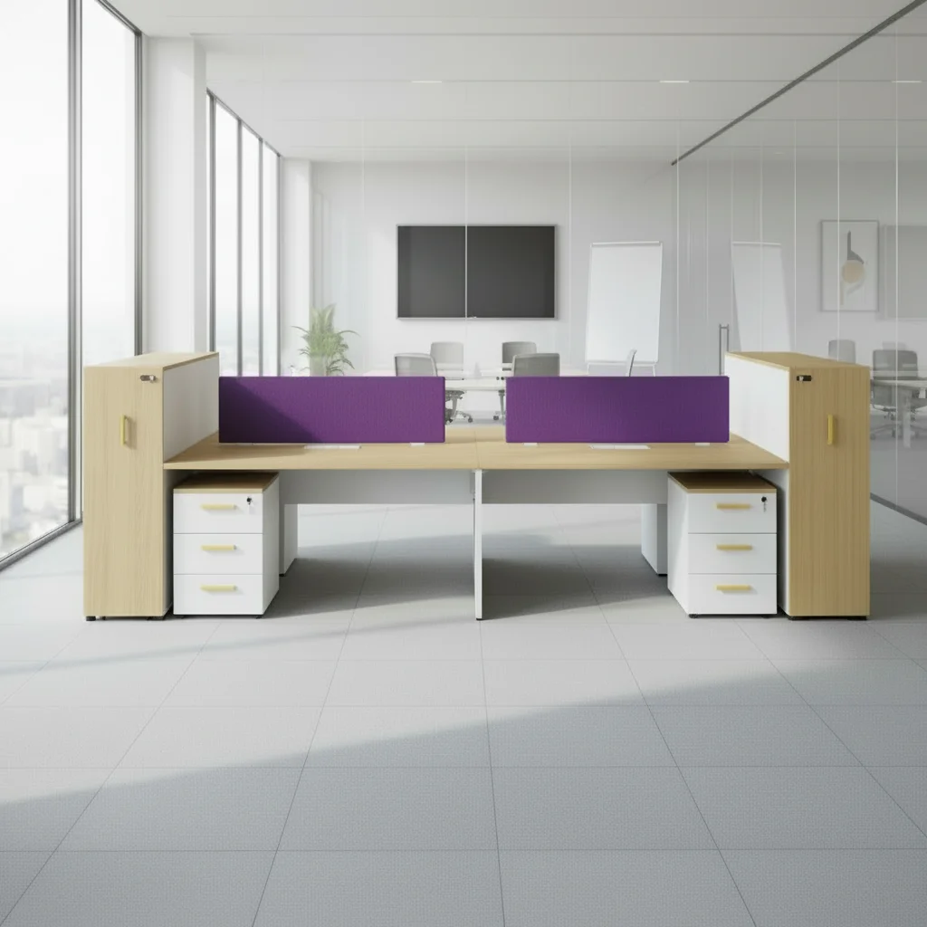 Double Row Executive Workstation System with Six-Person Office Layout and ABS-Connected Storage Cabinets 5