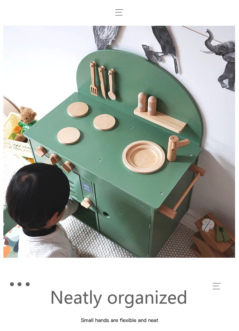 ins风格北欧木制厨房玩具木制儿童简约大厨房玩具套装玩具