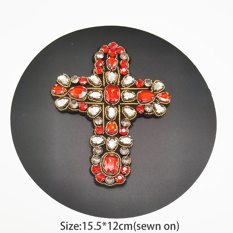 Small MOQ Jesus Cross Design Heavy Handmade Beaded Patch 