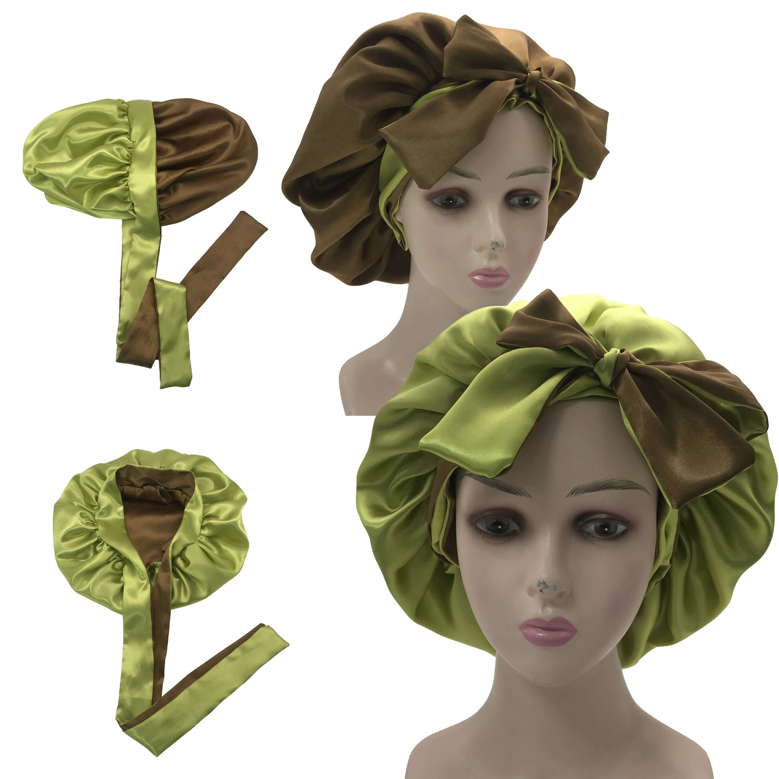 Wholesale free logo free sample luxury hair head satin bonnets