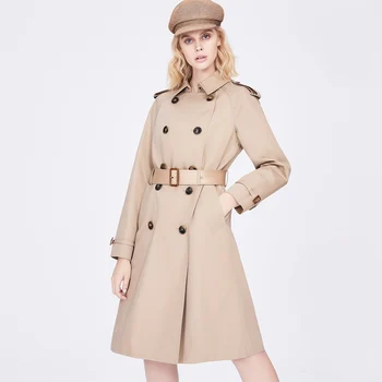 Best Quality Promotional Double Breasted Sleeveless Khaki Color Women'S Trench Coats