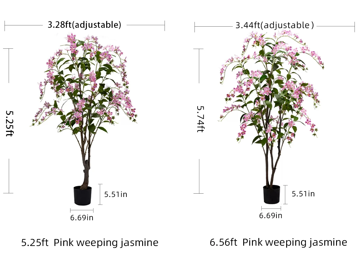 Plastic Green Tree with Real Touch White Pink Purple Artificial Flowers for Home or Office High Touch-Feel Decorative Pot details