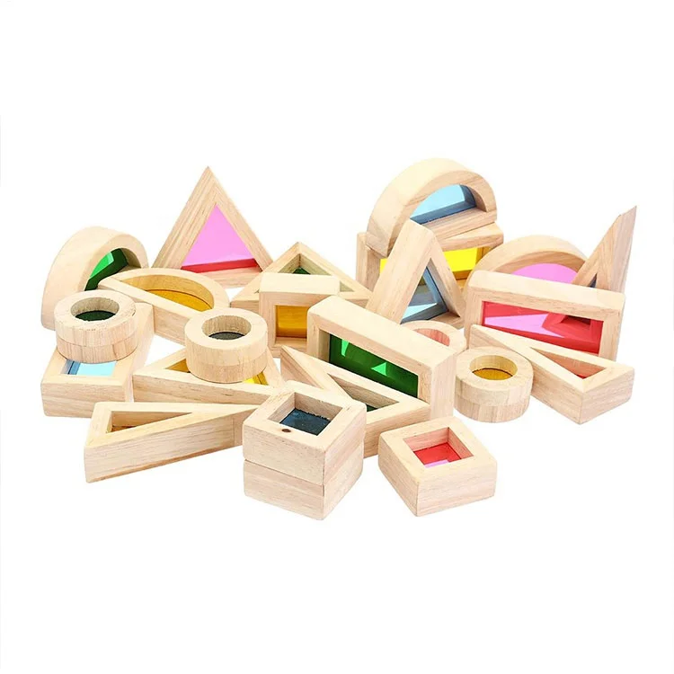 24-teiliges/Set Kreative Bausteine Stapelsteine Acryl Regenbogen Turm Vorschul Holz Regenbogen Bausteine Spielzeug