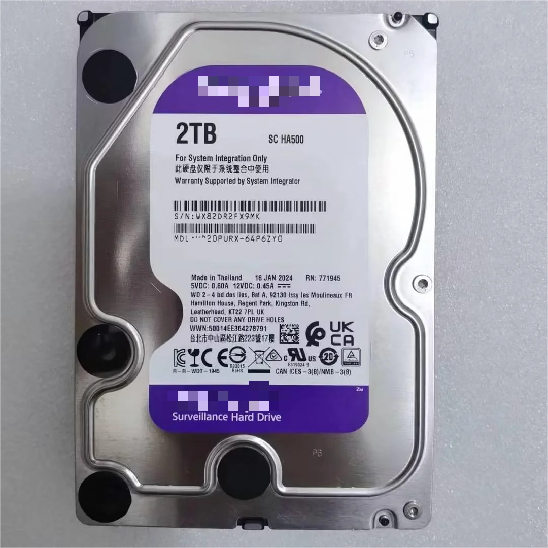 WD Purple HDD 2TB Internal Hard Drive SATA 64MB Cache 3.5 hard drive Class purple WD20PURX
