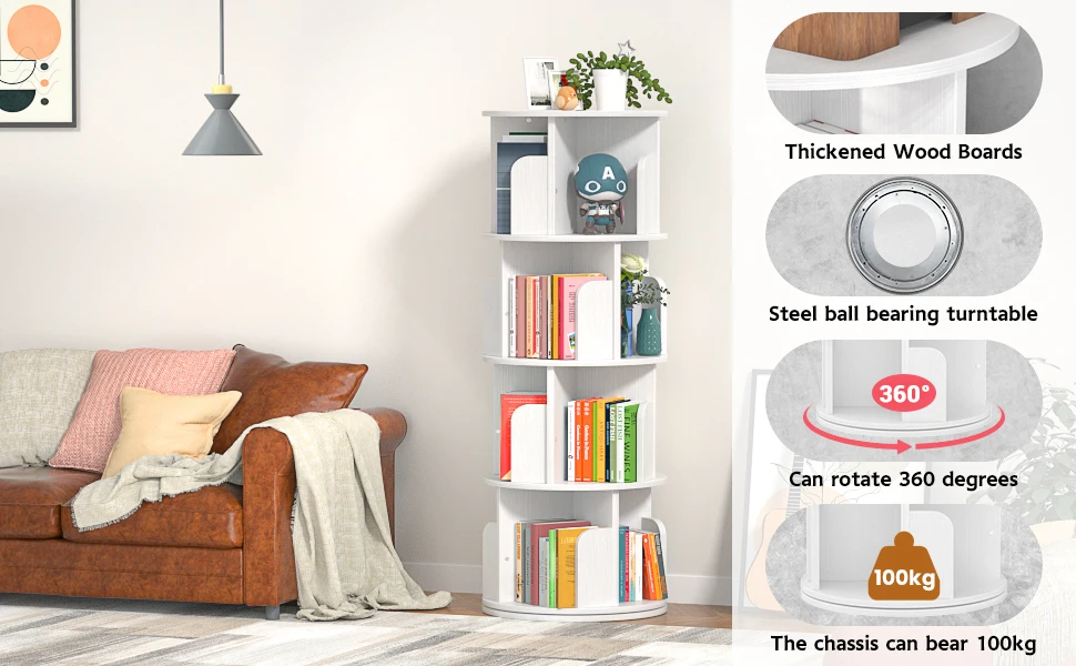 Small Rotating Shelf Rotating Bookshelf - Compact Storage for Small Spaces