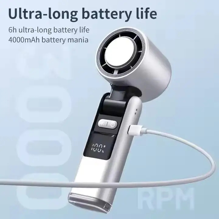 Grey New 100-Speed Portable Handheld Fan - Rechargeable Folding Turbo Mini USB Fan with Superconducting Cooling