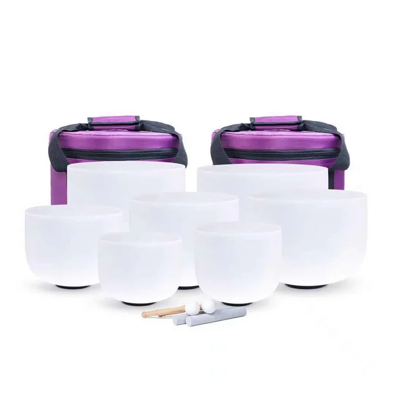Inside Colored Frosted Quartz Crystal Singing Bowls Half Set (4 Bowls   C E G B