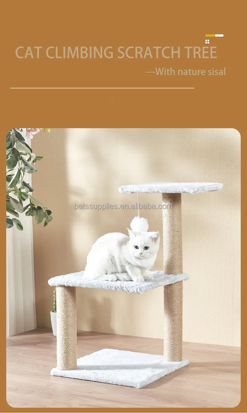 Yueshang New Design Pv Velvet Drop Ball Luxury Sisal Small Cat Tree
