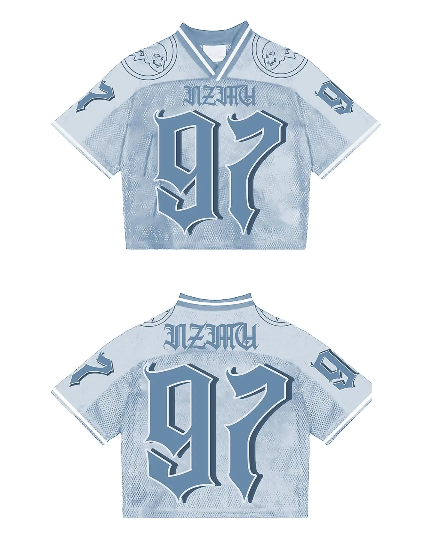 Customized Streetwear Print Short Sleeve V Neck Boxy Mesh Retro Vintage T-shirt Soccer Basketball Shirts Football Jersey for Men gallery 7