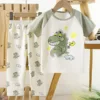 Dxck02-pantaloni lunghi a maniche corte-dinosauro sorridente