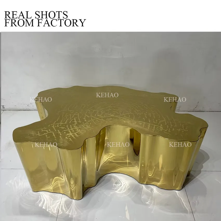 Modern Irregular Golden Tea Table Italian Luxury Furniture Design Center Table With Wheels Gold Stainless Steel Coffee Table