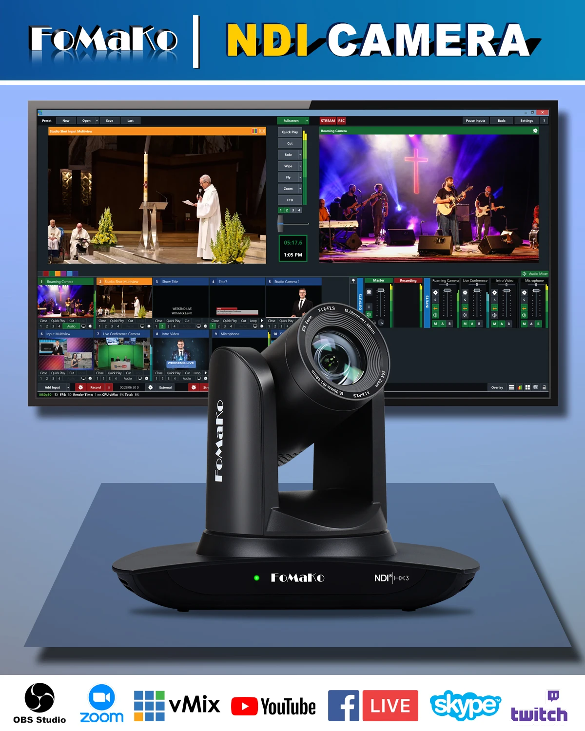 Fomako FMK20UH NDI Camera - 20x Optical Zoom for Live Streaming