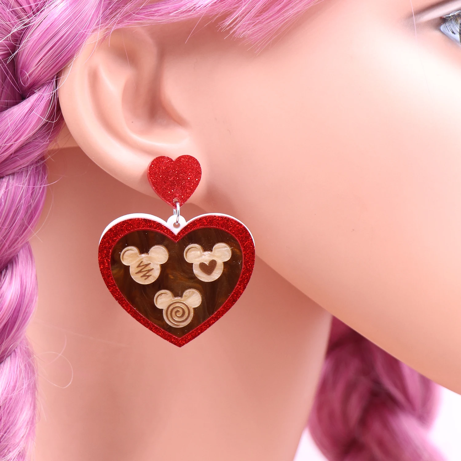 ERS843ER1819 Top fashion CN Drop Chocolates Mouse Head Heart Valentine's Day Acrylic earrings Jewelry for women details