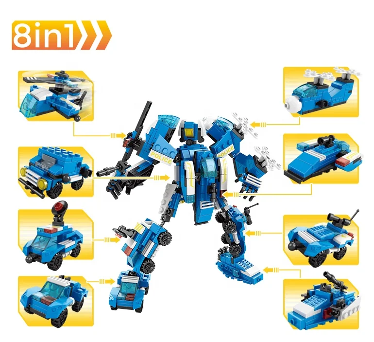 Factory Custom Packing City Police Building Block Robot Transform Helicopter Blocks Kids Educational Toy