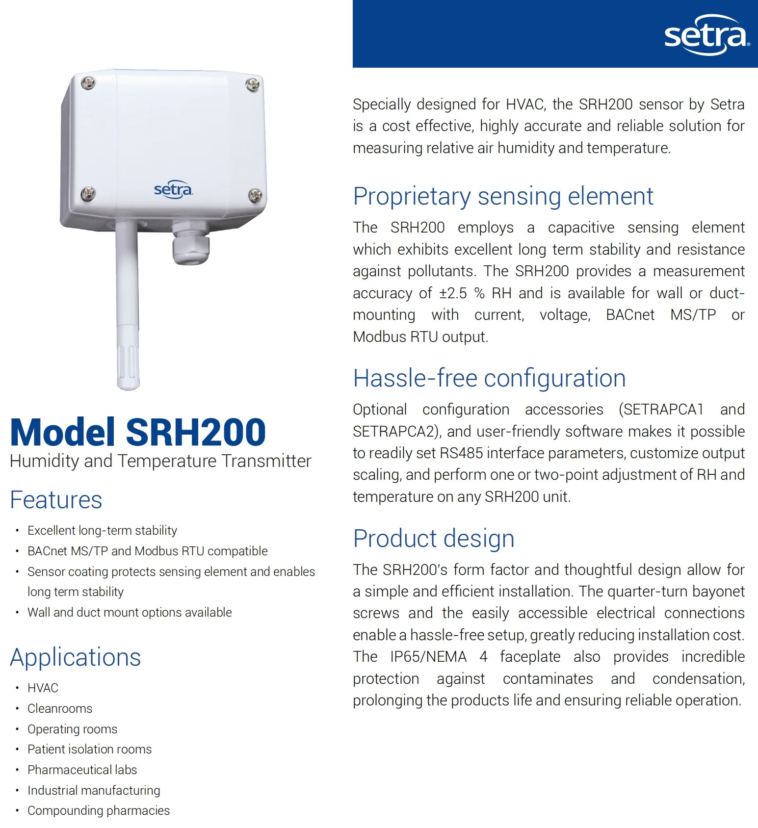 Setra Srh200 Srh300 Srh400 Srh600 Air Relative Humidity And Temperature ...