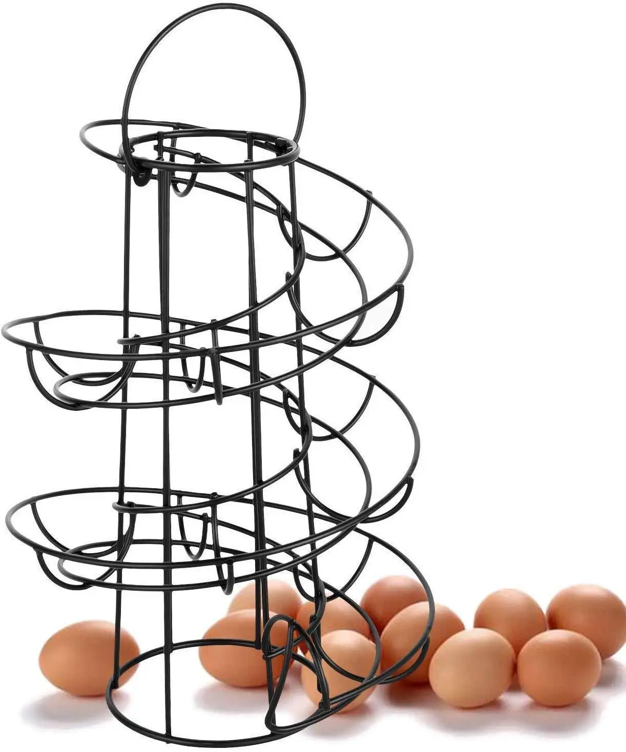 Medium Silver Spiral Design Egg Skelter Dispenser Metal Standing Storage Rack 