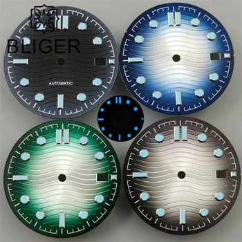BLIGER 31mm Dial NH35 Watch Dial Gradient Color With Blue Luminous For 41mm Automatic Mechanical Watch Case Date Window