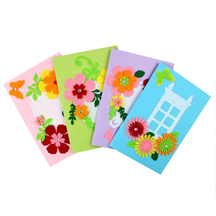 SUPVOX 4pcs Card Making Kits Kids DIY Handmade Greeting Cloth Card kit 