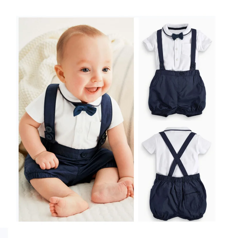 Toddler Boys Clothing Set Gentleman Outfit Bowtie Polo Shirt Bid Pants Overalls 