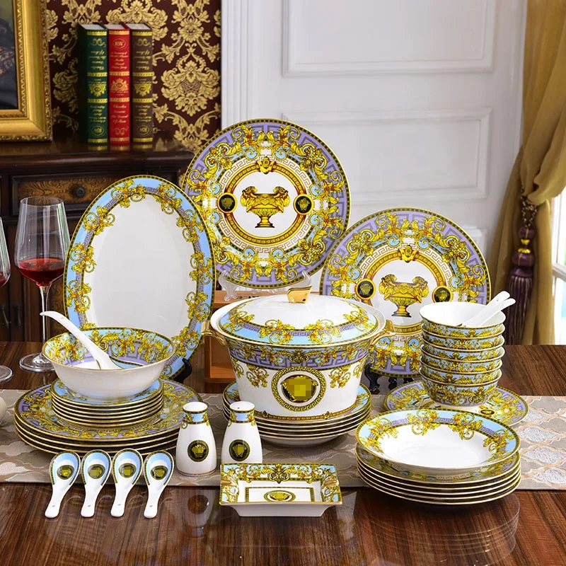 Luxury Royal Style Golden Versace Bone China Dinner Set Versace