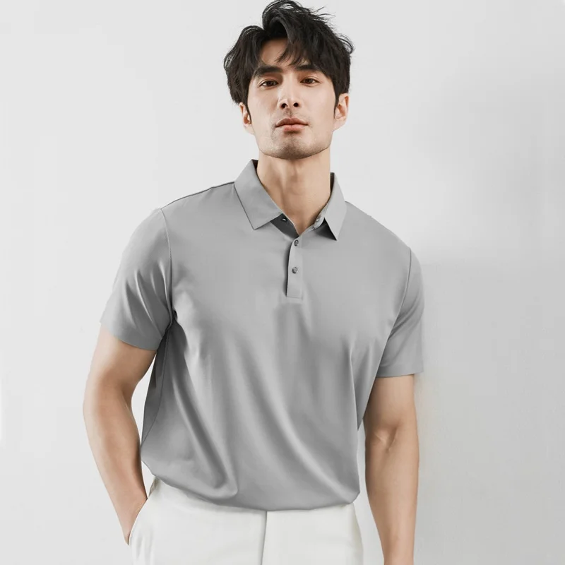 Non-trace compression high elastic short sleeve POLO shirt men's light luxury men's ice silk drapey new T-shirt