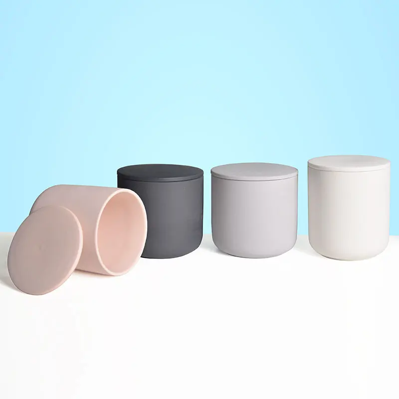 Nordic Custom Cute Matte Ceramic Candle Vessel White Round Candle Jar with Lid 8oz 10oz 12oz