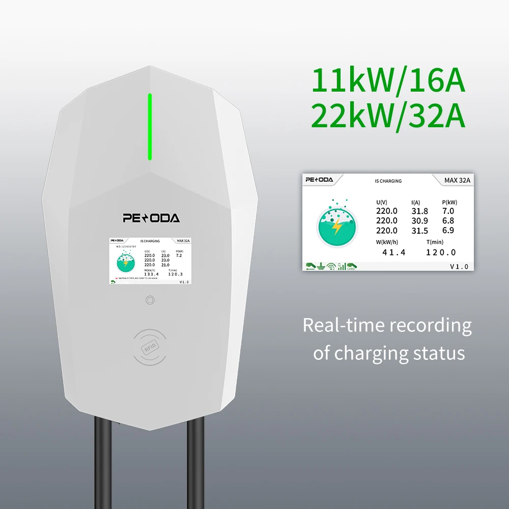 Ocpp EV Charging Station 22kw 11kw EV Charger Type 2 3 Phase 16a 32 Amp Plug in AC 22 KW EV Car Charger