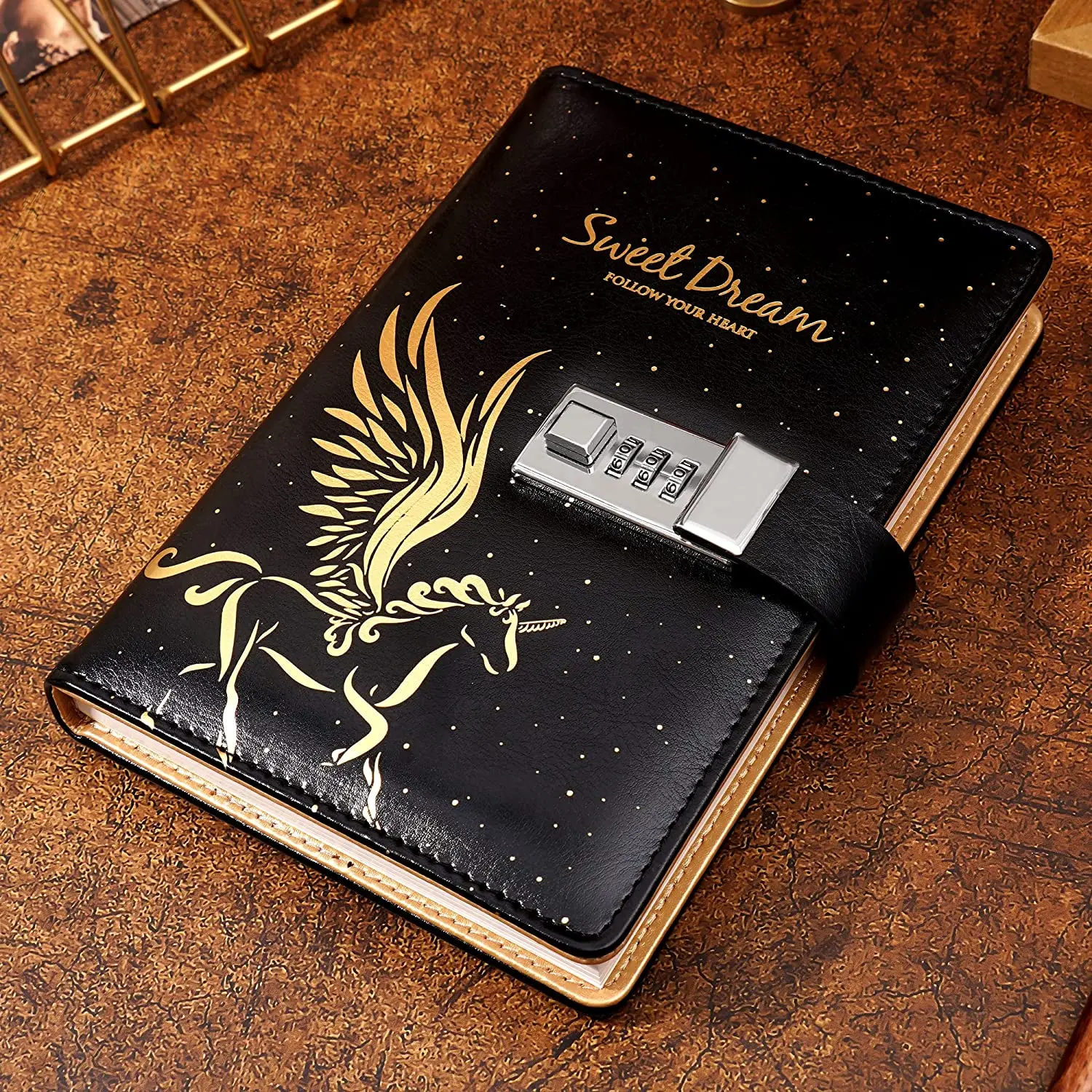 Personal Horoscope Secret Writing Daily Planner Hardcover Agenda Gift  Password Lock Diary Golden Unicorn Notebook