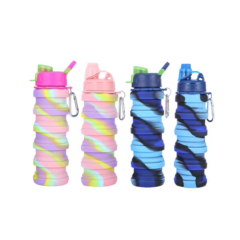 Silicone water bottle 500ml portable collapsible foldable outdoor sport travel leakproof bpa free food grade drinking reusable