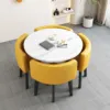 Imitation marble round table + yellow leather chairs-1 table-4 c