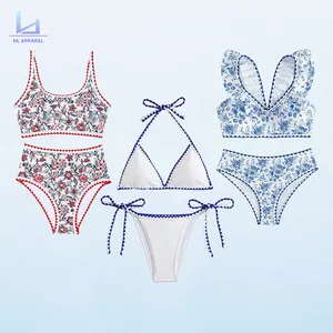 Huili Manufacturer Oem Design Side Ties Women's Swimwear Two Piece Ruched Detailing Beachwear Custom Floral Print Bikini Set