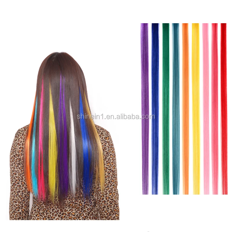 Hot Highlight Long Straight Colored Hair Extensions Pure Color Clip In One  Piece Strips Synthetic Hair Extension - Buy Streak Hair  Extensions,Highlight Hairpiece,Synthetic Hair Extensions Product on  