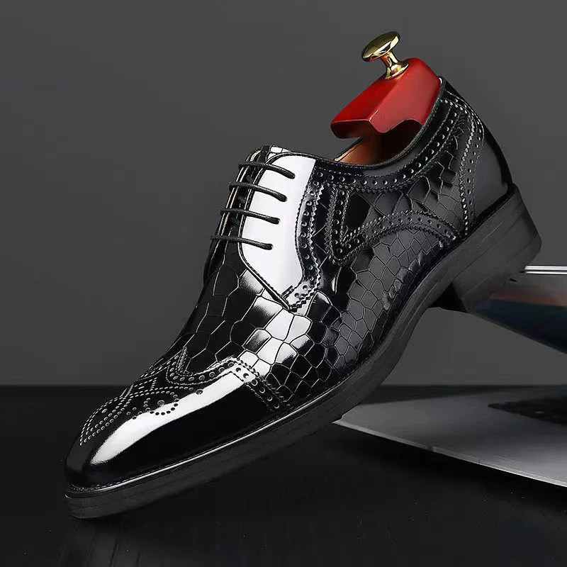 Plus Size PU Leather square Toe Male Officials Shoe Formal Brogue Carved Oxford Men's Dress Shoes