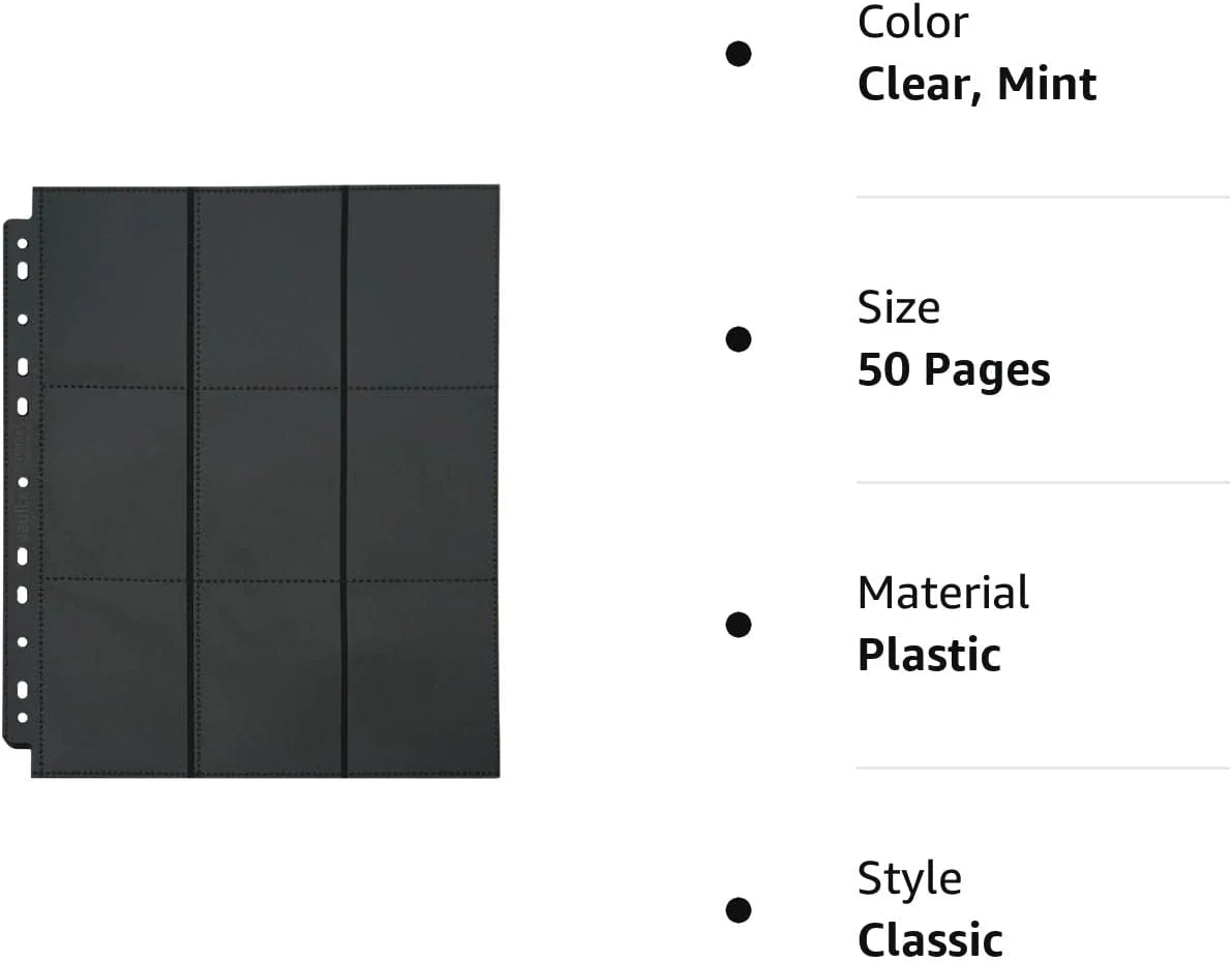 9 Pocket Ultra Clear Plastic A4 Sheet Protector for TCG MTG Trading Card  Binder Page Custom Card Page With Side Loading
