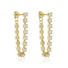 Wholesale Custom 925 Sterling Silver Korean Zircon Diamond Long Earrings Fashion 18k Gold Plated Jewelry Gifts for Women