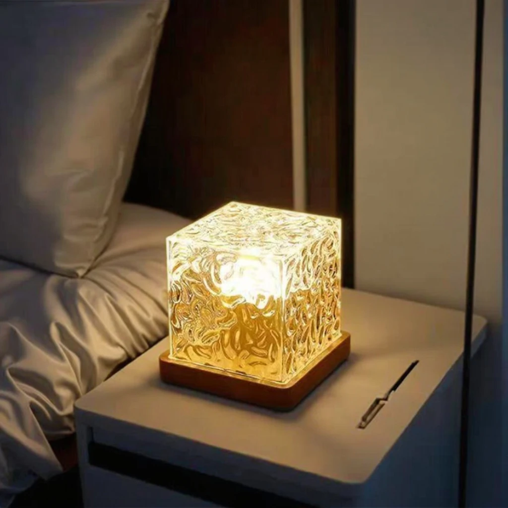 Dynamic LED Water Ripple Cube Light - RGB Crystal Ambient Lamp with Remote Control