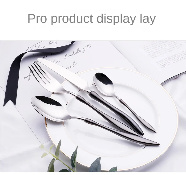 New Hot Sale Light Luxury 304 Stainless Steel Cutlery Knife Fork Spoon Dessert Spoon Set Silverware Wedding Flatware Set