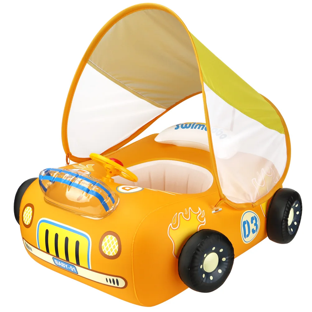 Swimbobo Inflatable Car Swimming Seat Boat Floating Ring Children Water Toy Steering Baby Swim Pool Float Ring With Canopy