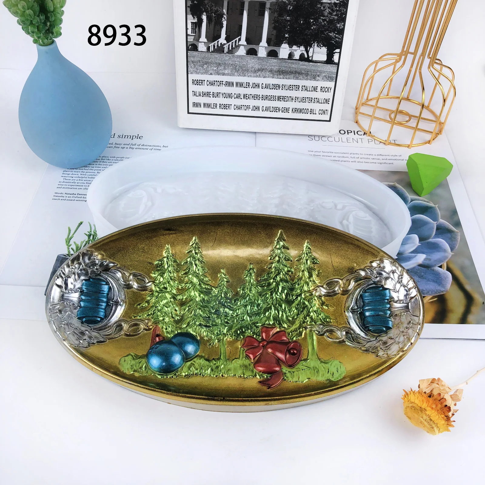 8933 Christmas oval Silicone tray molds Epoxy Resin Casting tray Mold  Jewelry Container Storage Plate Mould