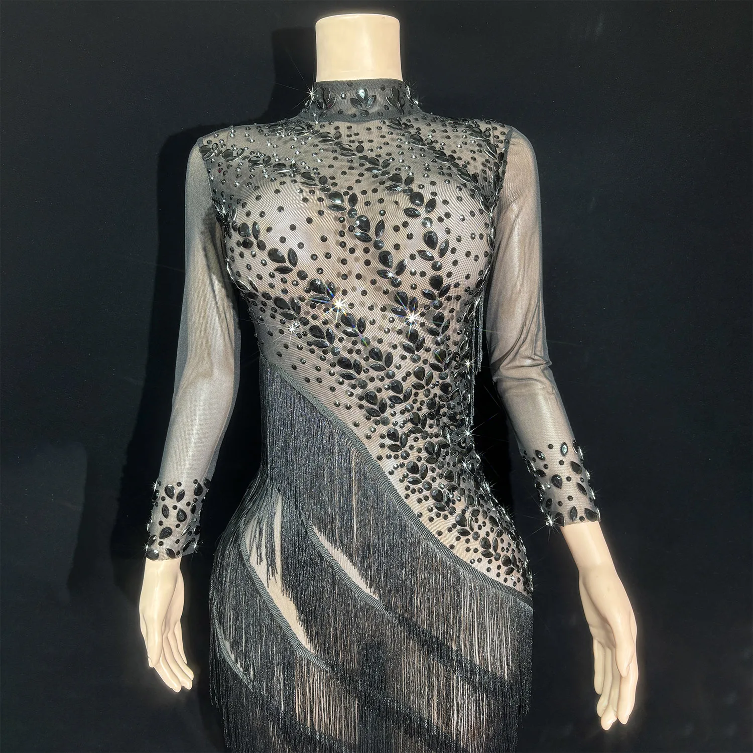 black and silver church dress The Cathedral's Veil Long Sleeve Bishop Midaxi Dress
