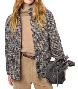 Customized Formal Female New Autumn Fashion Women's Elegant Vintage Plaid Tweed Office Blazer Long-sleeved Coat Jacket