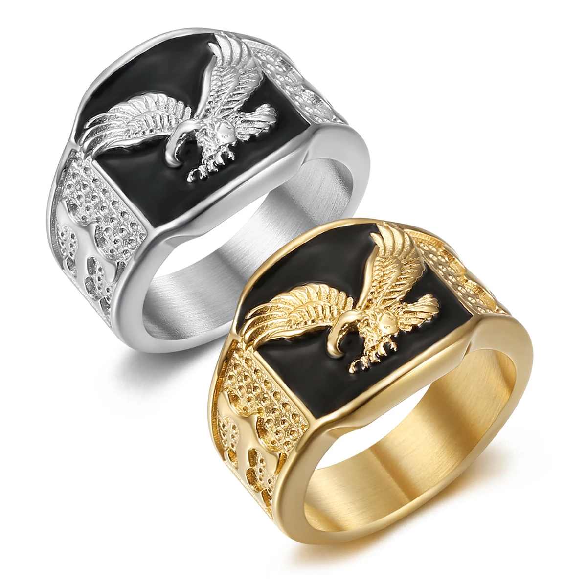 New High Quality Hip Hop 316 Stainless Steel Gold Wings Flying Eagle Ring  Finger Ring for Men