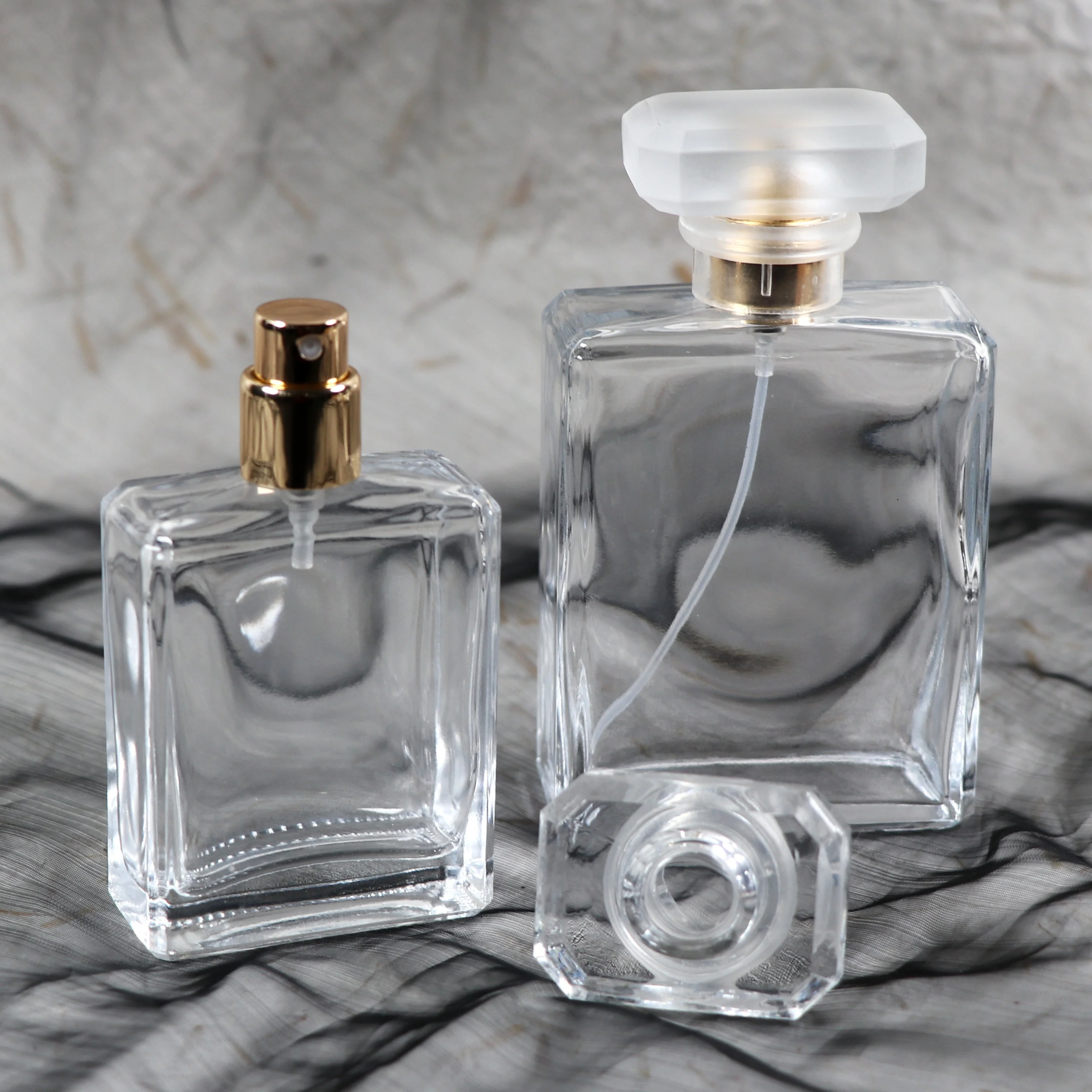 Empty 50ml Square Glass Perfume Bottle With Pump Sprayer Oem