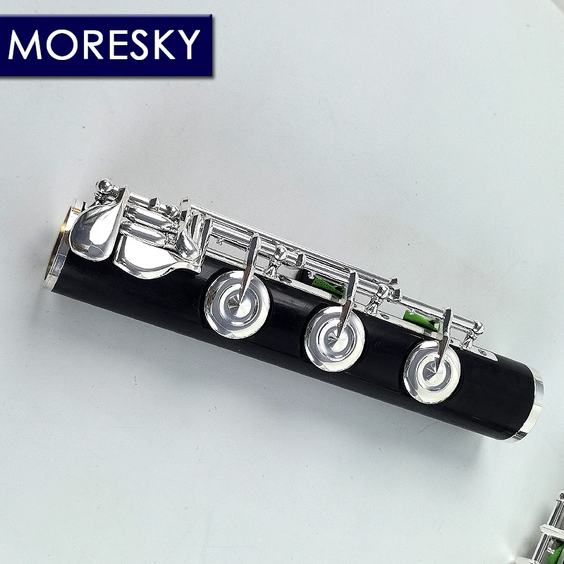 MORESKY Ebony Flute /C+B+Bb Foot 16+17+18 Open Hole Silver Plated