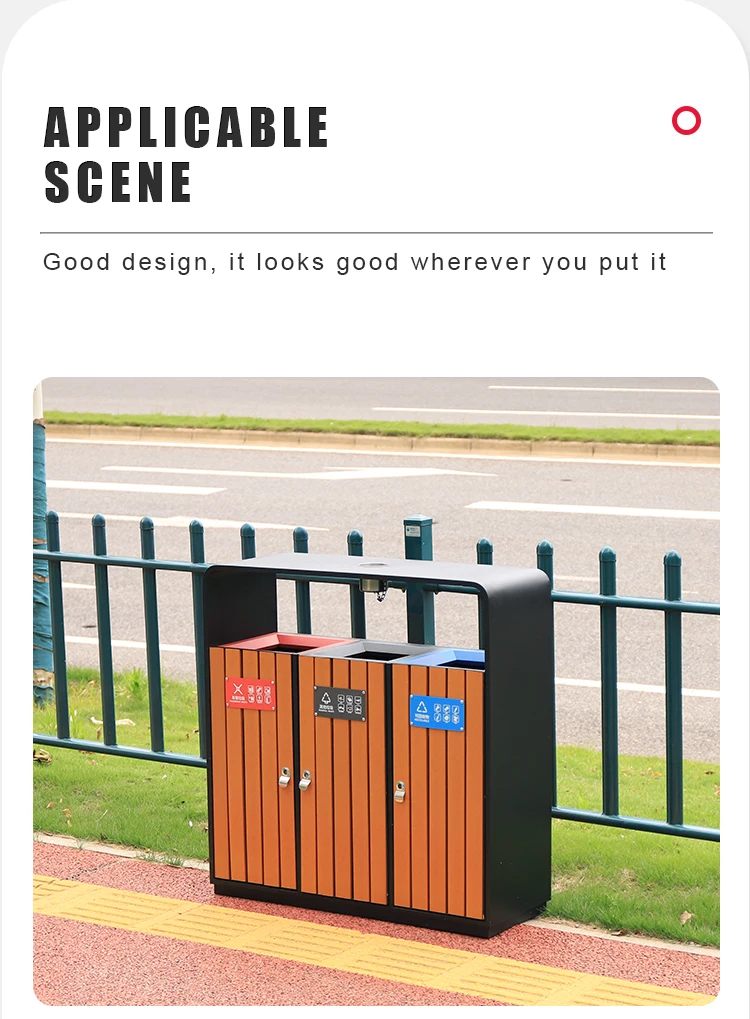 Galvanized Steel Outdoor Bins With 3 Compartment Garden Dust Bin