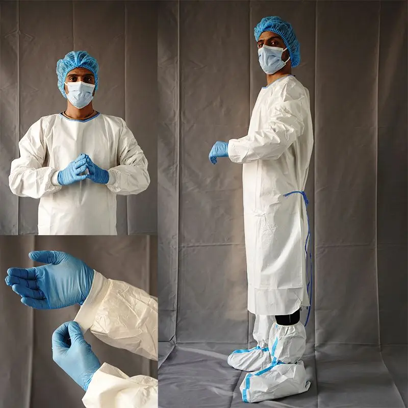Biodegradable Customized Professional High Quality  Disposable Cpe Gown With Thumb Loop Medical Suite Disposable Coverall