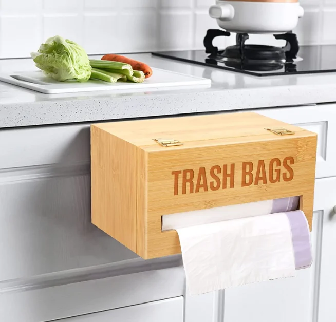 Trash Bag Dispenser Roll Holder,Garbage Bag Holder For Cabinet,Bamboo ...