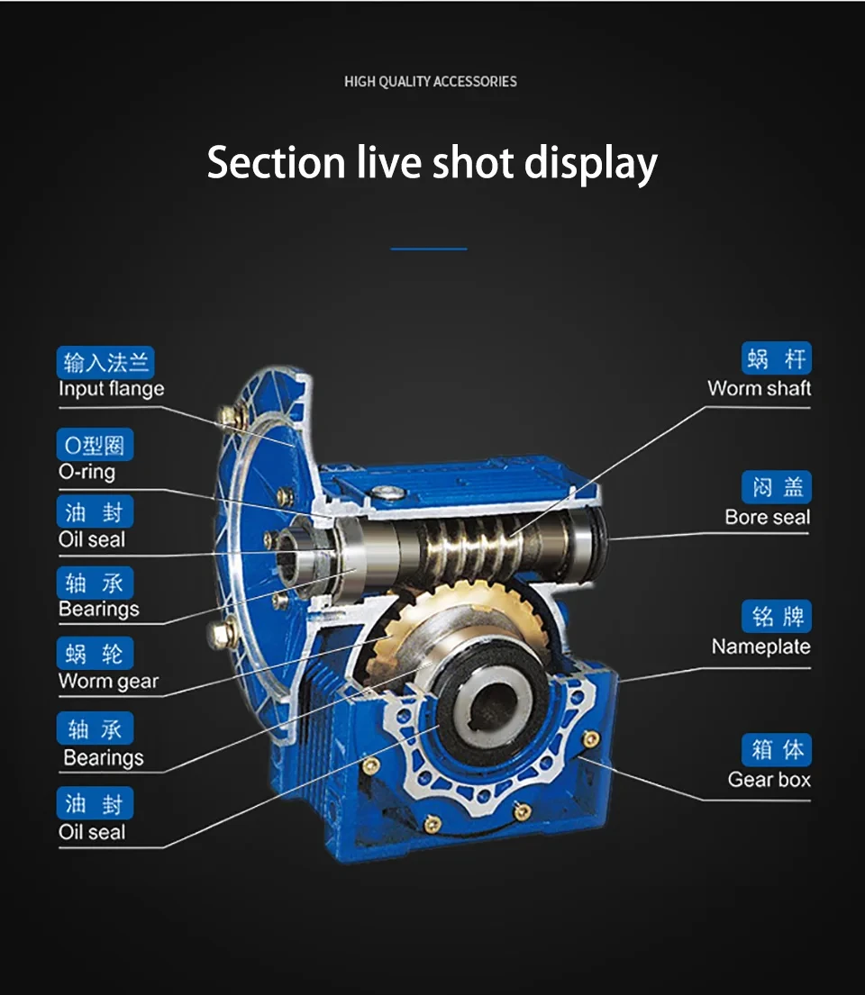 Worm Gear Speed Reducer 80:1 Ratio - 90 Degree Double Shaft NRV030-VS Gearbox