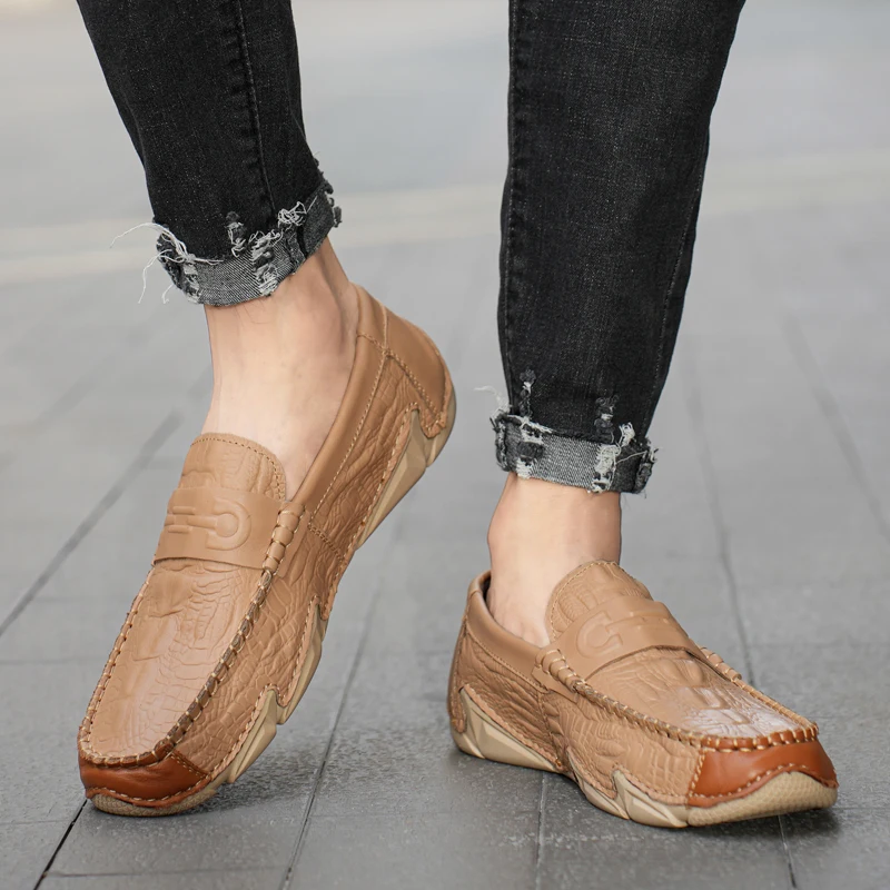 Men's Soft Moccasin Driving Loafers Suede Boat Shoes Fancy Men's Casual Genuine Leather Loafers