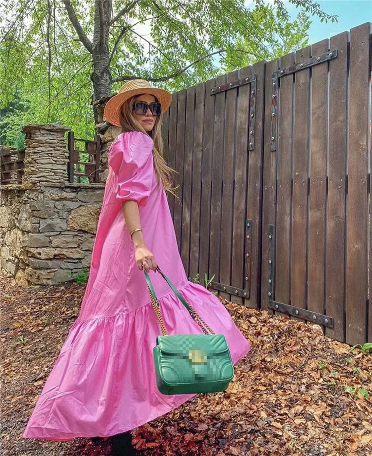 Vestido Largo Rosa De Manga Esponjosa Para Mujer,Primavera 2021 - Buy Las  Mujeres De Playa De Color Sólido Vestidos,De Moda Temperamento Vestidos  Para Las Mujeres,Vestido Casual 2021 Product on Alibaba.com